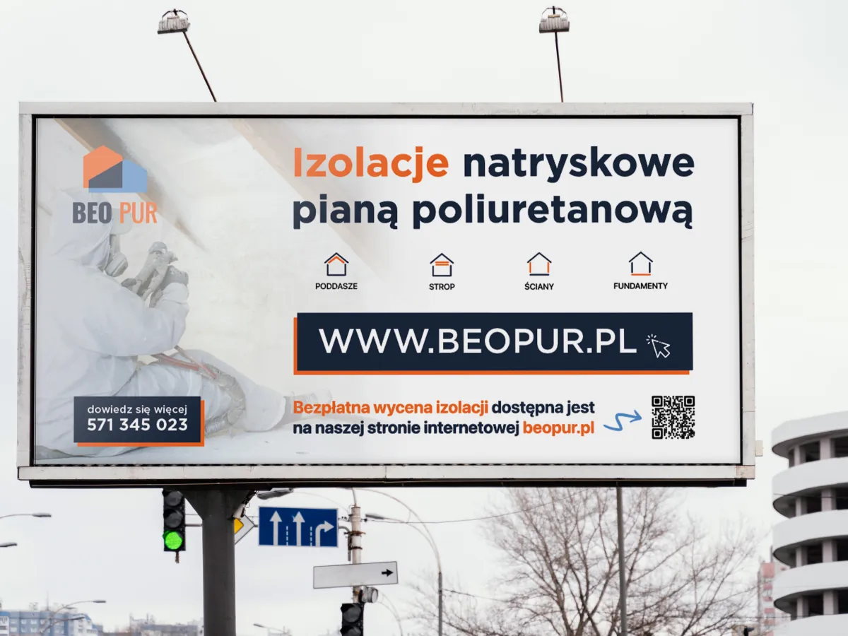 Materiały reklamowe BEO PUR — identyfikacja i nośniki wielkoformatowe