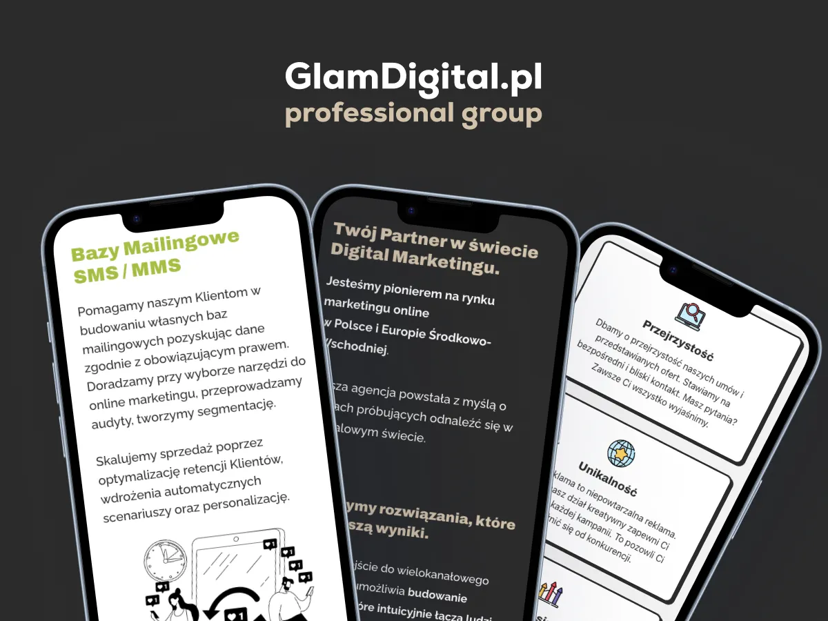 GlamDigital — logo i strona agencji digital marketingu