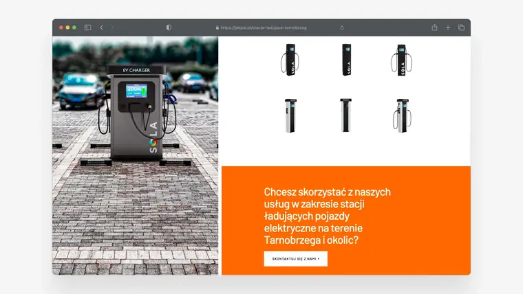 Strona jakpal.pl, podstrona o stacjach ładowania pojazdów elektrycznych w Tarnobrzegu