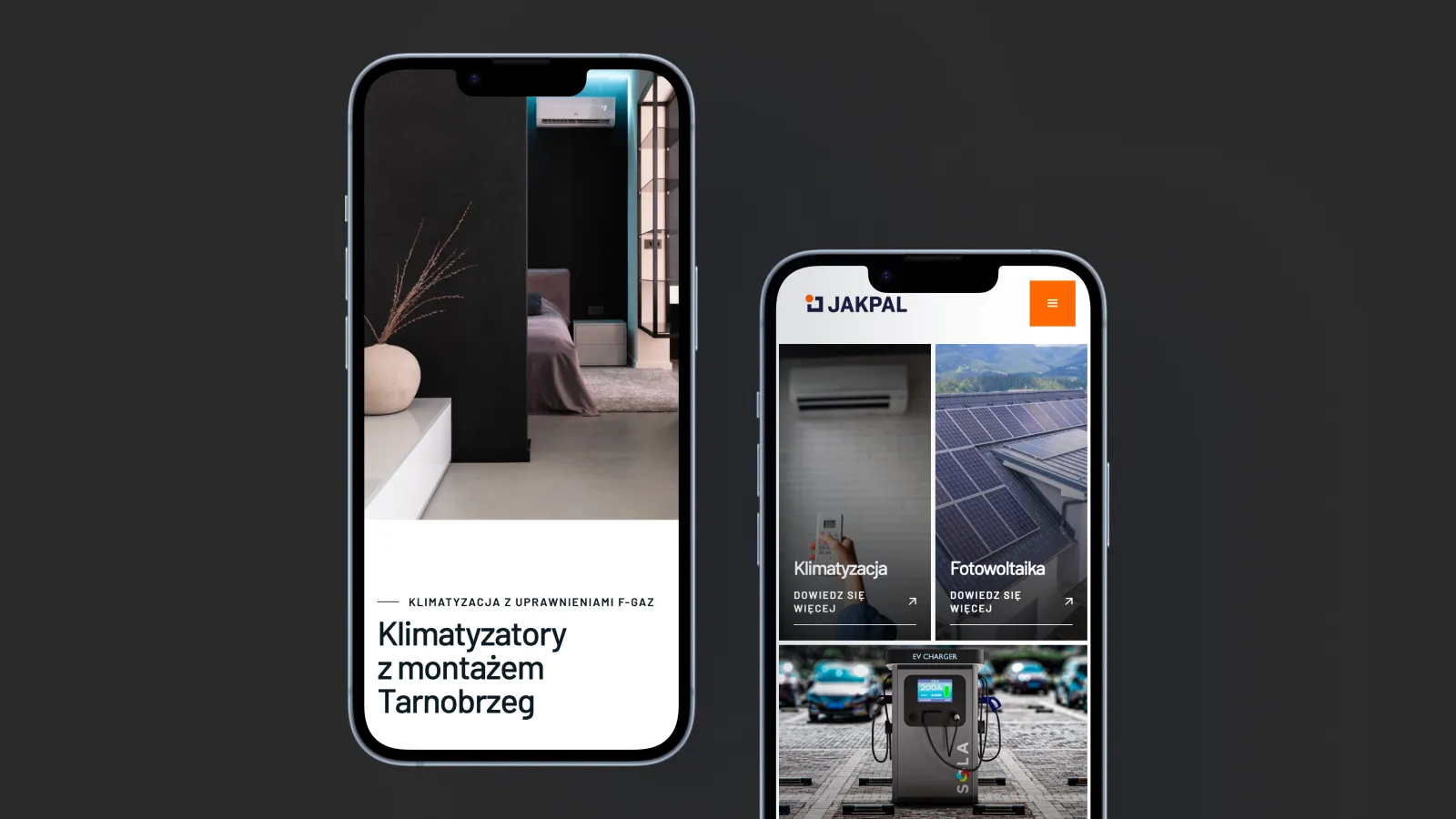 Strona JAKPAL na telefonie — sekcja o klimatyzacji z montażem w Tarnobrzegu